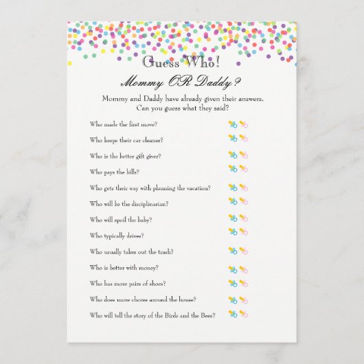 Baby Sprinkle Game - wil Baby en raad eens wie Advieskaart (Voorkant)