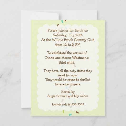 Baby Sprinkle Gender Neutrale Uitnodiging (Achterkant)