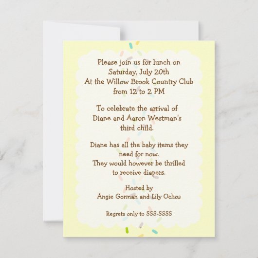 Baby Sprinkle Gender Neutrale Uitnodiging (Achterkant)