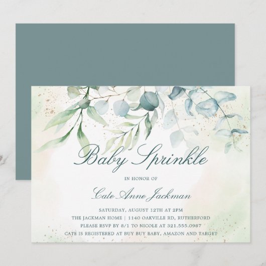 Baby Sprinkle Geslacht Neutrale Eucalyptus Greener Kaart (Voorkant / Achterkant)