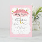 Baby Sprinkle Girl Douche Roze Paraplu Uitnodiging (Staand voorkant)