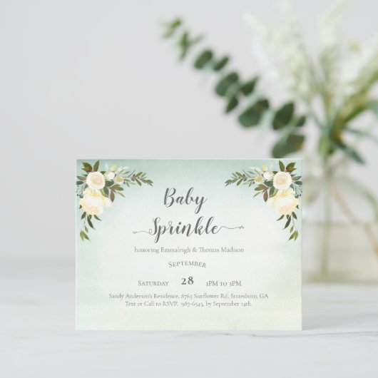 Baby Sprinkle Groen Wit Rozen Briefkaart (Staand voorkant)