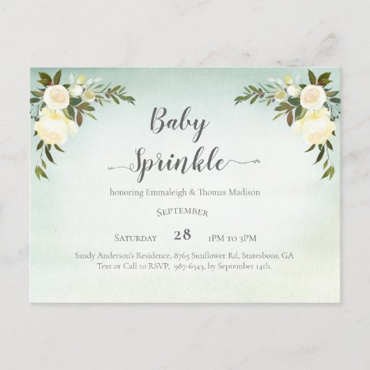 Baby Sprinkle Groen Wit Rozen Briefkaart (Voorkant)