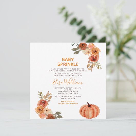 Baby Sprinkle Herfst Pumpkin Wildflower Baby showe Kaart (Staand voorkant)