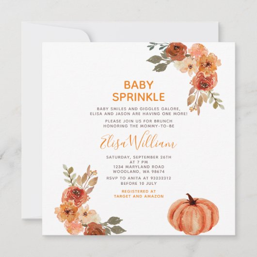 Baby Sprinkle Herfst Pumpkin Wildflower Baby showe Kaart (Voorkant)