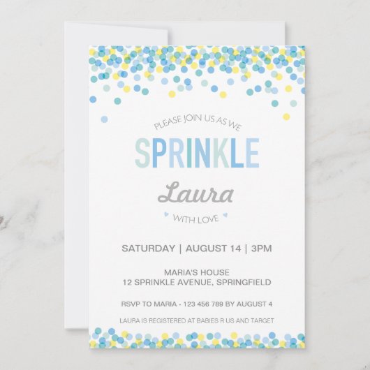 Baby Sprinkle Invitation, blauw en groen Kaart (Voorkant)