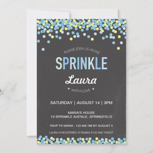 Baby Sprinkle Invitation, Blauw en Groen Krijt Kaart (Voorkant)