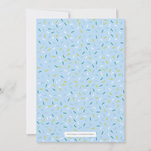 Baby Sprinkle Invitation, blauw/groene sprintjes Kaart (Achterkant)