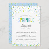 Baby Sprinkle Invitation, blauw/groene sprintjes Kaart (Voorkant / Achterkant)