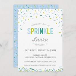 Baby Sprinkle Invitation, blauw/groene sprintjes Kaart