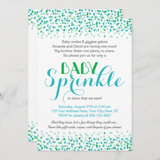 Baby Sprinkle Invitation · Confetti Design Kaart (Voorkant / Achterkant)