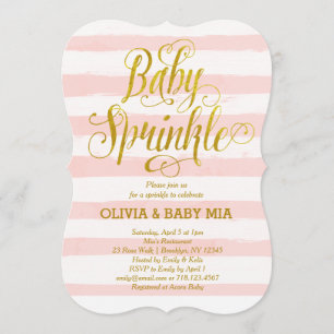 Baby Sprinkle Invitation Girl Pink Gold White Kaart