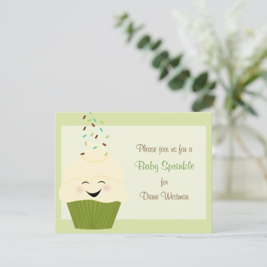 Baby Sprinkle Invitation in Gender Neutral Greens Kaart (Staand voorkant)