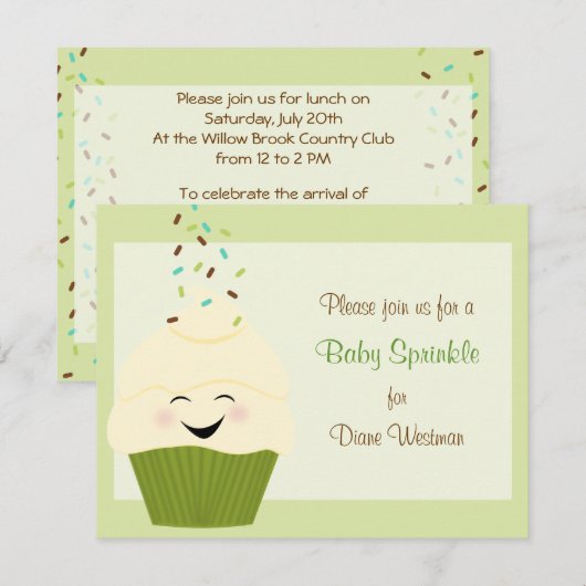 Baby Sprinkle Invitation in Gender Neutral Greens Kaart (Voorkant / Achterkant)
