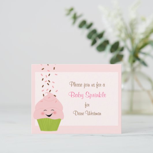 Baby Sprinkle Invitation in Pinks Kaart (Staand voorkant)
