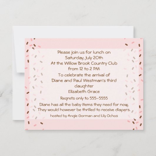 Baby Sprinkle Invitation in Pinks Kaart (Achterkant)