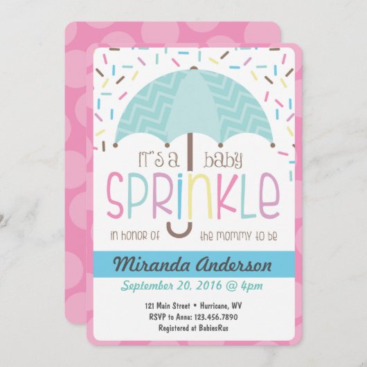 Baby Sprinkle Invitation Kaart (Voorkant / Achterkant)
