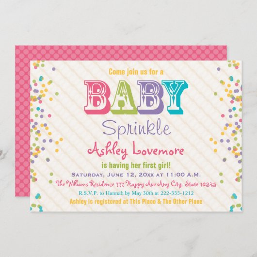 Baby Sprinkle Invitation Kaart (Voorkant / Achterkant)