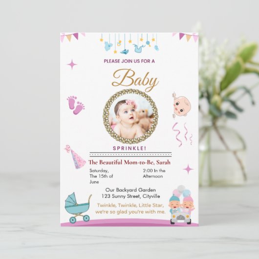Baby Sprinkle Invitation Kaart (Staand voorkant)
