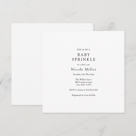 Baby Sprinkle Invitation Kaart (Voorkant / Achterkant)