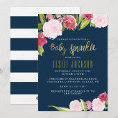 Baby Sprinkle Invitation Navy and Gold Kaart (Voorkant / Achterkant)