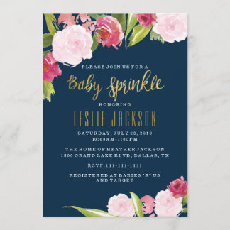 Baby Sprinkle Invitation Navy and Gold Kaart