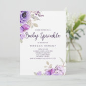 Baby Sprinkle Invitation Paars Floral Design Kaart (Staand voorkant)