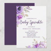 Baby Sprinkle Invitation Paars Floral Design Kaart (Voorkant / Achterkant)