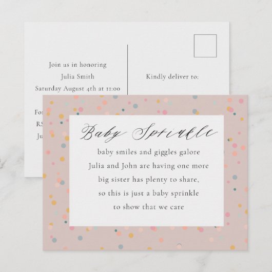 Baby Sprinkle Invitation Post Kaart (Voorkant / Achterkant)