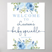 Baby Sprinkle-jongen welkomstbord, bloemblauw Poster (Voorkant)