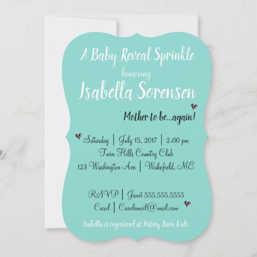 Baby Sprinkle Little Love Shower Baby onthult Part Kaart (Achterkant)