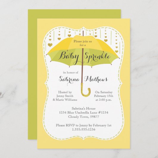 Baby Sprinkle Neutral Shower Geel Groen Paraplu Kaart (Voorkant / Achterkant)