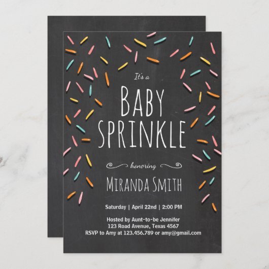 Baby Sprinkle nodigt Sprinkles Confetti Chalk uit Kaart (Voorkant / Achterkant)