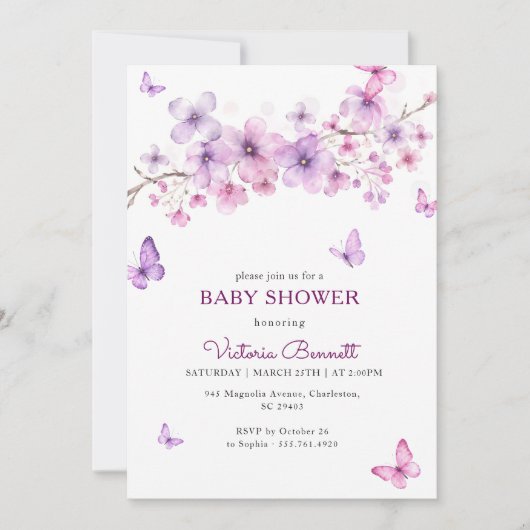 Baby Sprinkle Paarse Lavendel Vlinder Feest Kaart (Voorkant)