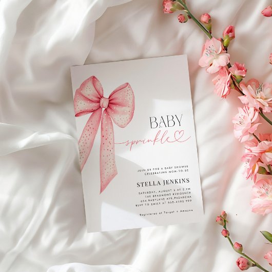 Baby Sprinkle Pink Bow Baby Shower Invitation Kaart