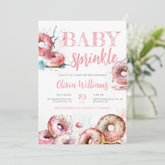 Baby Sprinkle Pink Donut Girl Baby shower Kaart (Staand voorkant)