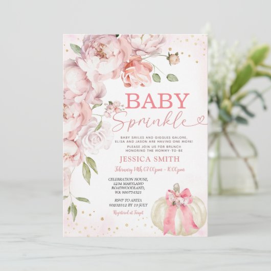 Baby Sprinkle Pink Floral Pumpkin Baby shower Kaart (Staand voorkant)