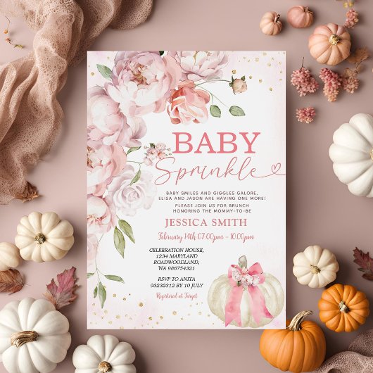 Baby Sprinkle Pink Floral Pumpkin Baby shower Kaart