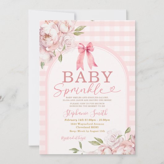 Baby Sprinkle Pink Gingham Floral Arch Baby shower Kaart (Voorkant)