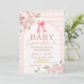 Baby Sprinkle Pink Gingham Floral Arch Baby shower Kaart (Staand voorkant)