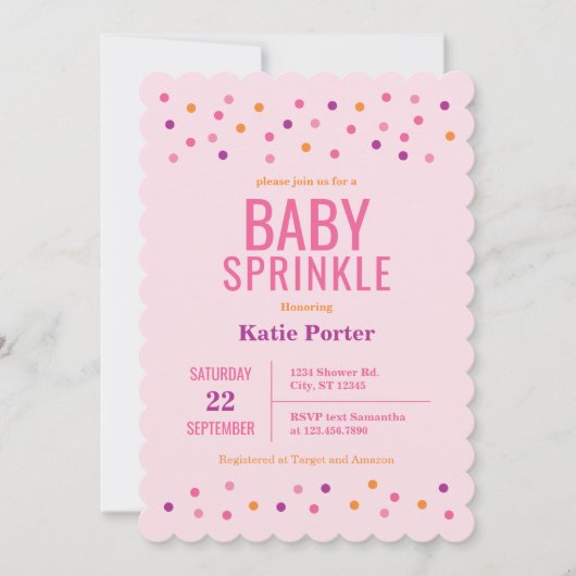 Baby Sprinkle Pink Girl Baby shower Kaart (Voorkant)