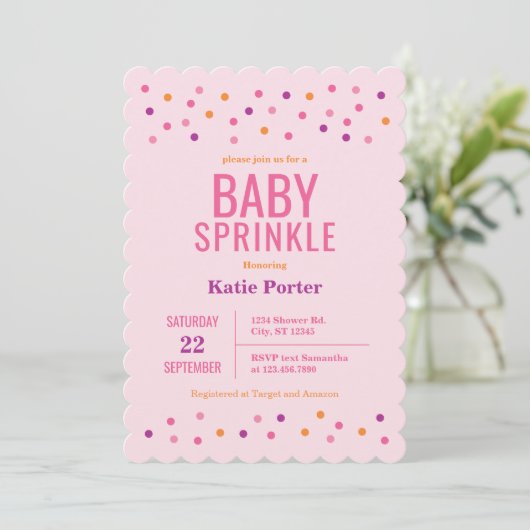 Baby Sprinkle Pink Girl Baby shower Kaart (Staand voorkant)