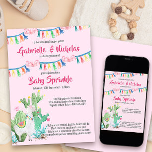 Baby Sprinkle Pink Llama Baby shower Kaart