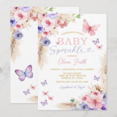Baby Sprinkle Pink Purple Butterflies Kaart (Voorkant / Achterkant)