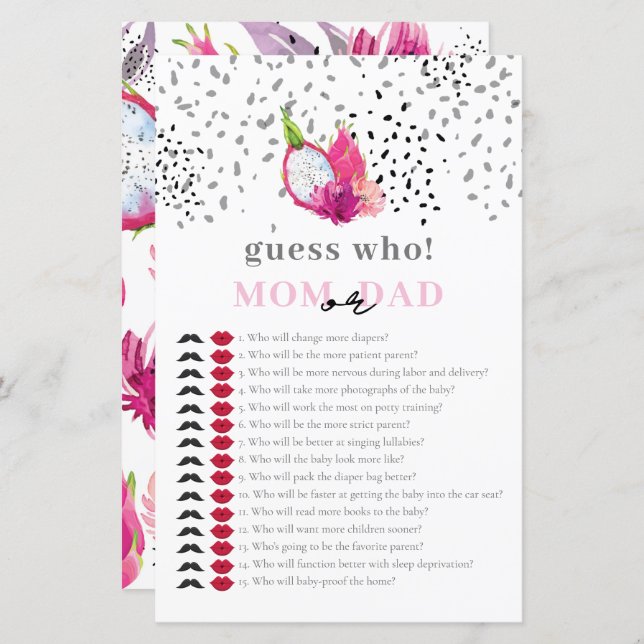 Baby Sprinkle Pitaya Dragon Fruit Raad wie spel (Voorkant / Achterkant)