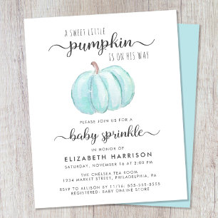 Baby Sprinkle Pumpkin Blue Waterverf Invitation
