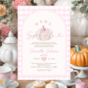 Baby Sprinkle Roze Gingham Witte Pompoen Kaart