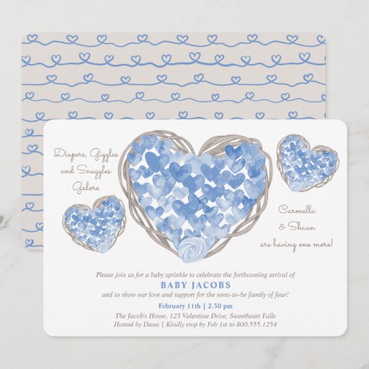 Baby Sprinkle Rustic Love Hearts Boy Baby shower Kaart (Voorkant / Achterkant)