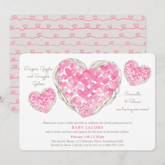 Baby Sprinkle Rustic Love Hearts Girl Baby shower Kaart (Voorkant / Achterkant)
