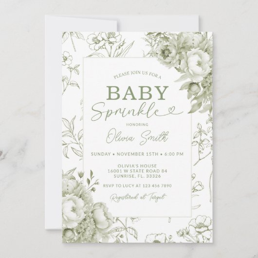 Baby Sprinkle Sage Floral Chinoiserie Kaart (Voorkant)